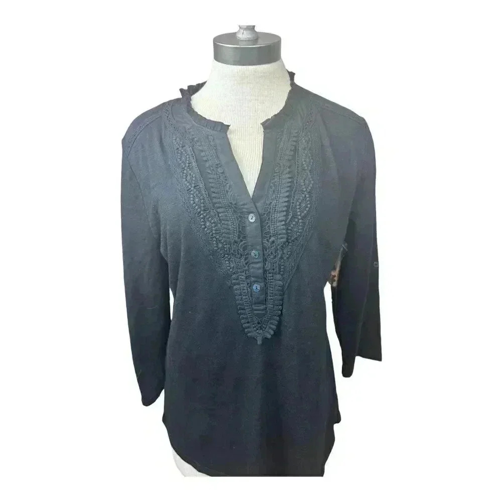 NWT Brit & Bridle Black Long Sleeve Shirt with lace accent size medium